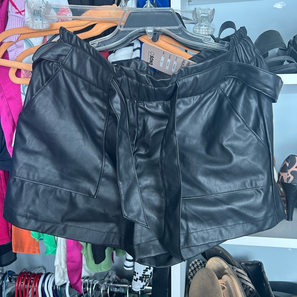 Ci Sono Black Faux Leather Shorts